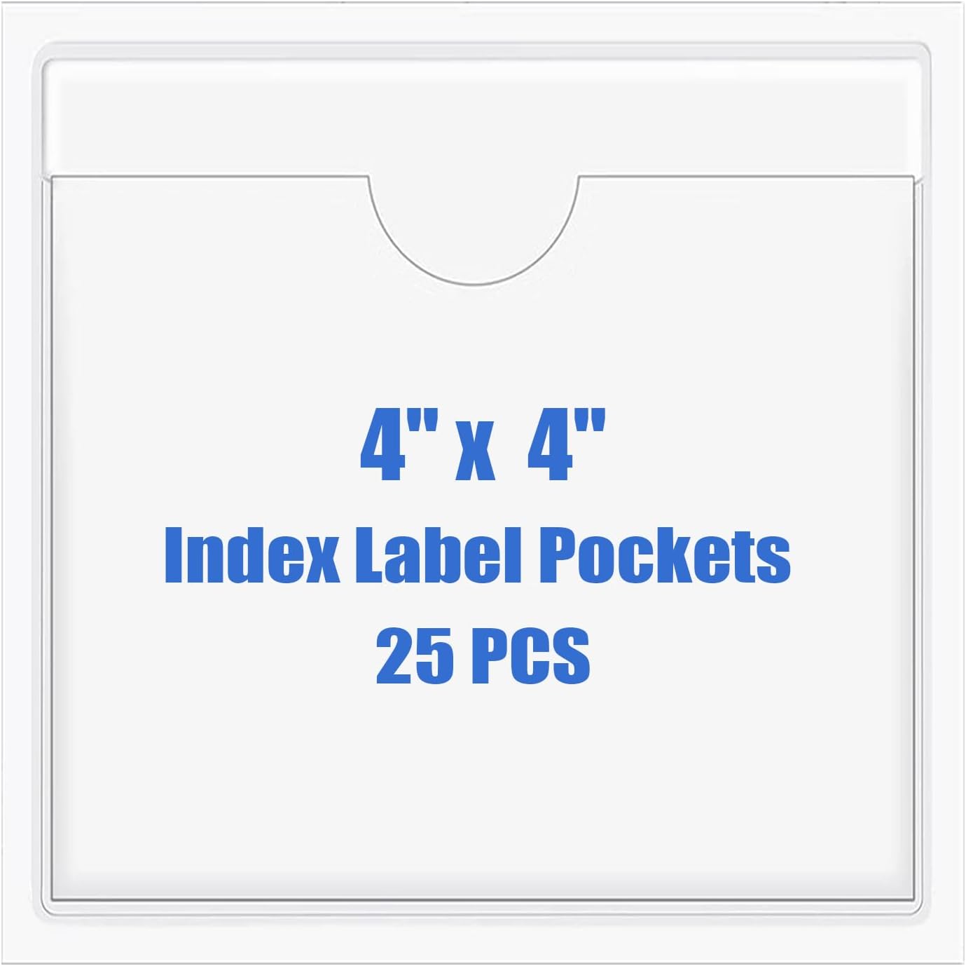 Origin-Joy 25 PCS Self-Adhesive Index Label Pockets, Clear Plastic Peel & Stick Card Holders with Top Open for Loading (4 x 4 inch)