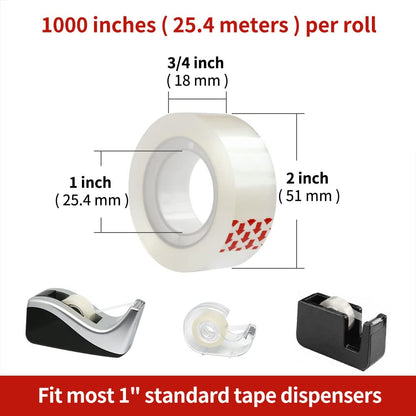 6 Rolls Transparent Tape Refills, Clear Tape, Hand Tearable, 3/4 x 1000 Inches, Glossy Gift Wrapping Tape for Dispenser, Office, School, Home