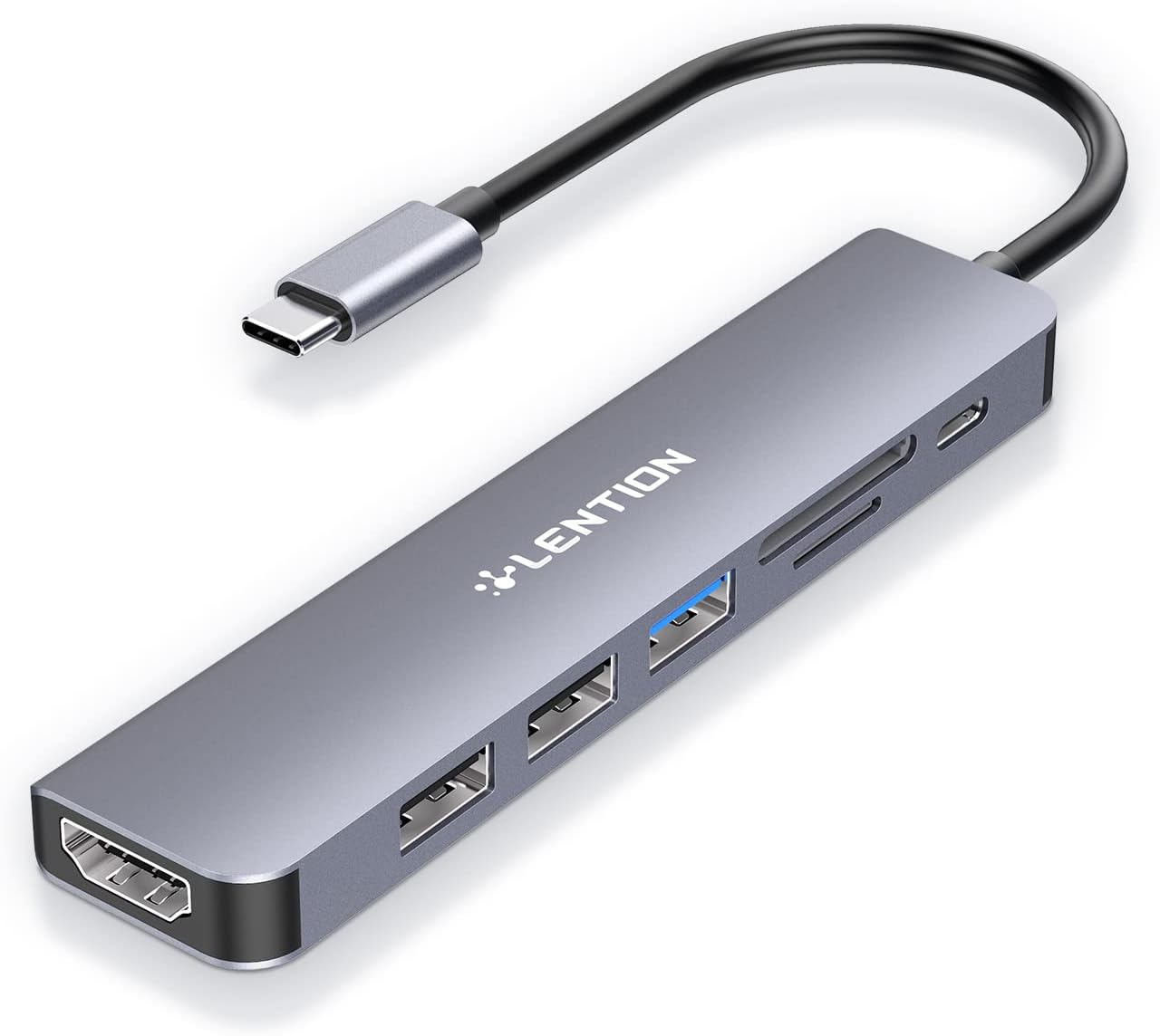 LENTION USB C Hub with 100W Charging, 4K HDMI, Dual Card Reader, USB 3.0 & 2.0 Compatible MacBook Pro, New Mac Air/Surface, Chromebook, More, Stable Driver Adapter (CB-CE18, Space Gray)
