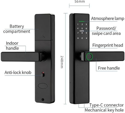 Smart Lock Fingerprint Door Lock with Touch Screen Password Electronic Locks, (No APP Control)