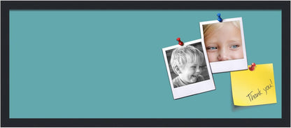 PinPix 30x12 Inch Cork Bulletin Board. This Decorative Framed Pin Board Comes with Aqua Pastel Design and a Satin Black Frame. Ideal for Home Office Decor or Message Board (PinPix-1806)