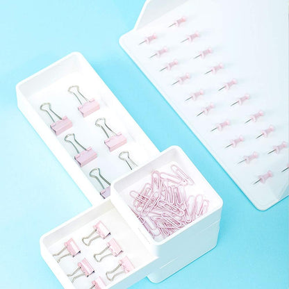 Paper Clips and Binder Clips Set, Metal Assorted Sized Binders with Push Pins, Cute Office Supplies for Desk, Desk Accessories (Pink)