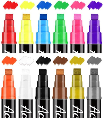 VIANZE Jumbo 12Colors Markers, Acrylic Paint Pens, 10mm Felt Tip Jumbo Poster Markers,Waterproof and Permanent Paint Pens, for Rock Wood, Fabric, Ceramic,Posters Art Paintings