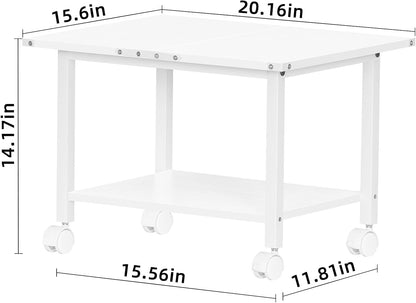 Lerliuo Under Desk Printer Stand, 2-Tier Industrial Mobile Printer Table with Storage Shelf and Steel Frame, Rolling Printer Cart Holder with Lockable Wheels for Home, Office (White)
