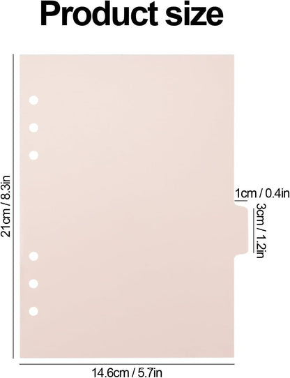 A5 Plastic Binder Dividers 6 Holes Durable Plastic 6 Tab Dividers for 6-Ring Binders, Notebooks, Planners, 5.7x8.3 inch (Pink)