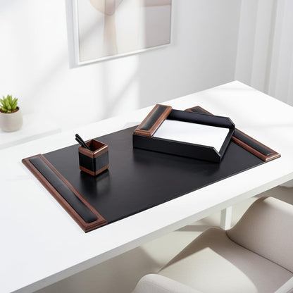 Dacasso Walnut and Leather Desk Set, 3-Piece