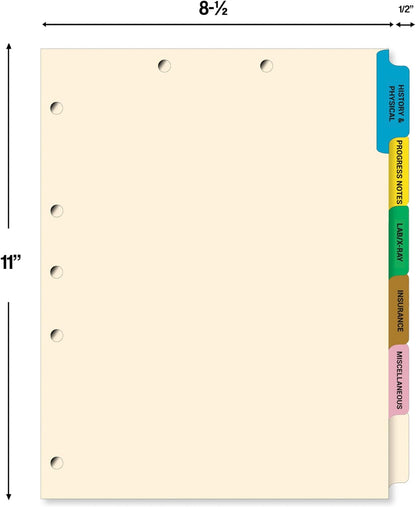 Doctor Stuff - Stock Medical Chart Dividers, 65 Sets of 6 Popular Healthcare Index Tabs, Side Tab, 9" x 11", File Folder Organizer for Nursing Patient Charts and Medical Records