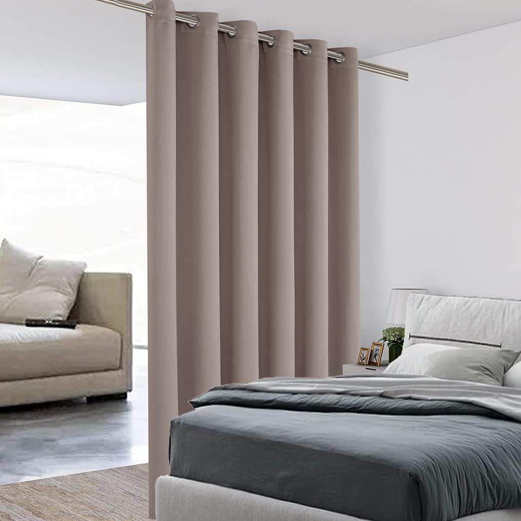 BONZER Room Divider Curtain Total Privacy Wall Noise Reducing Wide Blackout Curtains for Patio Sliding Glass Door, 96L x 70W Inch (8L x 5.8W ft), 1 Panel, Khaki