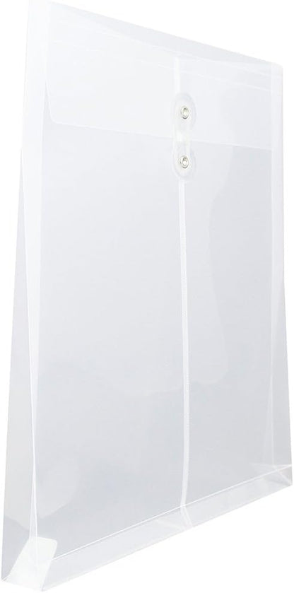 JAM PAPER Plastic Envelopes with Button & String Tie Closure - Letter Open End - 9 3/4 x 11 3/4 - Clear - 12/Pack