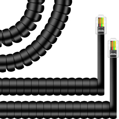 NECABLES 2Pack Phone Cord for Landline Telephone Handset Cord High Elastic Curly Coiled Phone Cable RJ9 4P4C Male to Male Black