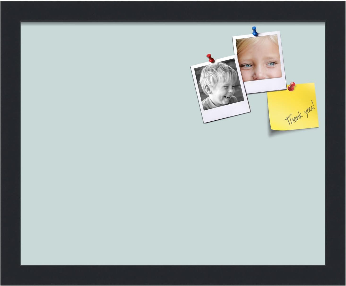 PinPix 15x12 Inch Cork Bulletin Board. This Decorative Framed Pin Board Comes with Soft Blue Design and a Satin Black Frame. Ideal for Home Office Decor or Message Board (PinPix-1814)