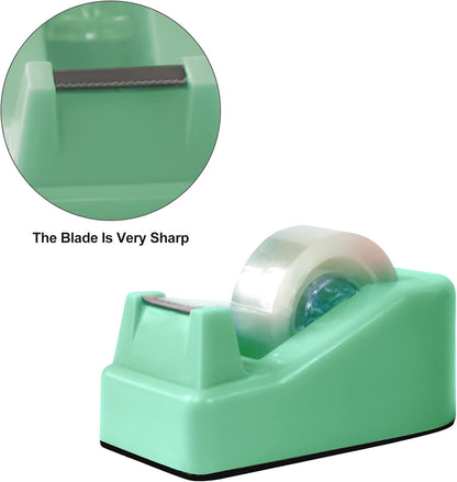 1Pcs Desktop Tape Dispenser Adhesive Roll Holder with Weighted Nonskid Base, Green (Tape not Included)
