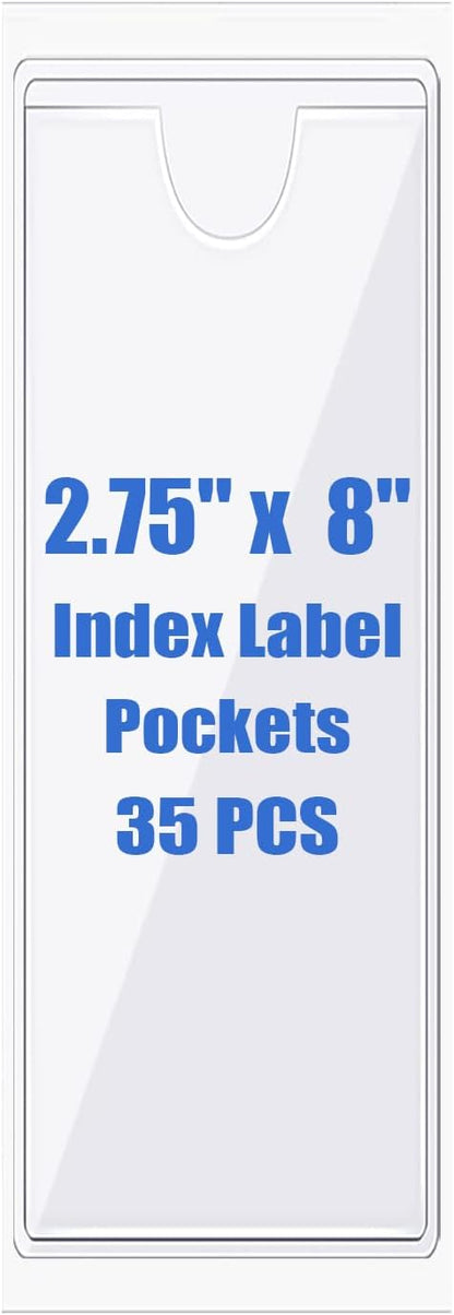 Origin-Joy 35 PCS Self Adhesive Index Card Pockets with Top Open, Clear Plastic Label Holder for Cards of Note, Library and Business, Adhesive Label Pockets & Card Holder (2.75 x 8 inch)