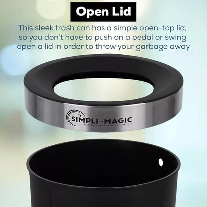 SIMPLI-MAGIC 16 Gallon (60L) Open Top Trash Can – Round Commercial Trash Can – Smudge-Resistant, Easy to Clean, Non-Skid Base, Stainless Steel (2 Pack)