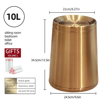 10 L/2.6Gallen,Swing Lid Gold Brass Trash Can,Brushed Nickel Garbage Can Bathroom with Flipping Lid,for Bathroom, Living Room,Bedroom,Hotel (Rose Gold)