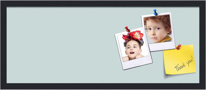 PinPix 30x12 Inch Cork Bulletin Board. This Decorative Framed Pin Board Comes with Soft Blue Design and a Satin Black Frame. Ideal for Home Office Decor or Message Board (PinPix-1814)