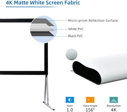Projector Screen with Stand 144inch, SCREENPRO Portable Fast-Folding Movie Screen with (Max 20.7") Adjustable Leg and Carry Bag, 16:9 HD 4K Indoor/Outdoor Projector Screen for Home Theater