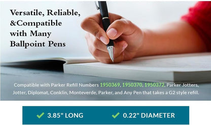 6 Pack, Pen Savings Gel Pen Refills Compatible with Parker Ballpoint Pens, .5mm Extra Fine Needle Point, Smooth Writing, Frictionless Flow (Bulk Packed) (Blue)