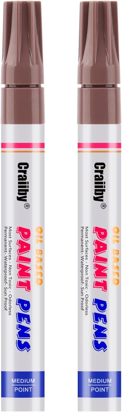 Brown Paint Markers, 2 Pack Oil-Based Waterproof Quick Dry Permanent Paint Pen Set for Rocks Painting, Wood, Fabric, Plastic, Canvas, Glass, Mugs, Metal, Tire, Stone, DIY Craft