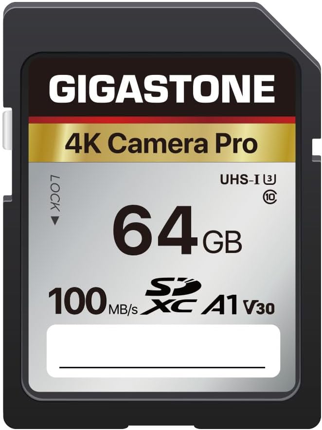 【5-Years Data Recovery】 GIGASTONE 64GB SD Card, 4K Camera Pro, A1 V30 SDXC Memory Card 4K UHD Video Compatible with Canon Digital Camera, with 1 Mini Cases