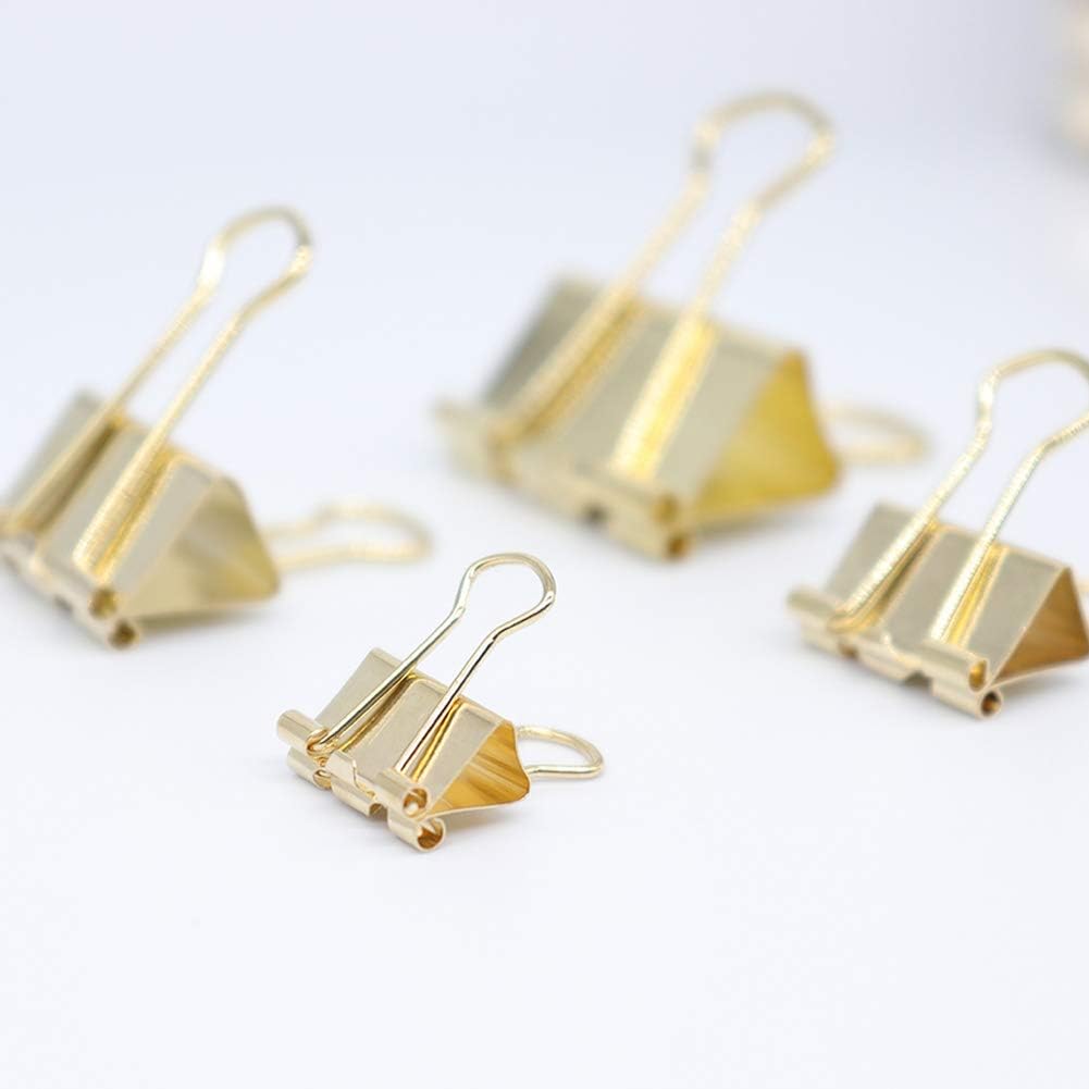 Binder Clip Paper Clamps, Assorted Sizes (Mini, Small, Medium, Large), 100 Pcs Clips for Office School Supplies (Gold)