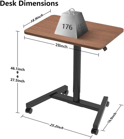 28-Inch Mobile Standing Desk Adjustable Height, Portable Standing Desk with Lockable Wheels, Rolling Table for Home Office Classroom Hospital (Walnut)