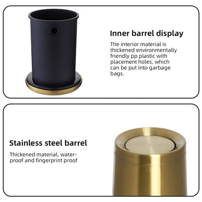 10 L/3 Gallen,Gold Small Trash Can for Bathroom,Brushed Stainless Steel Garbage Can with Flipping Lid,for Bathroom,Living Room,Bedroom,Hotel,Conference Room(Gold)