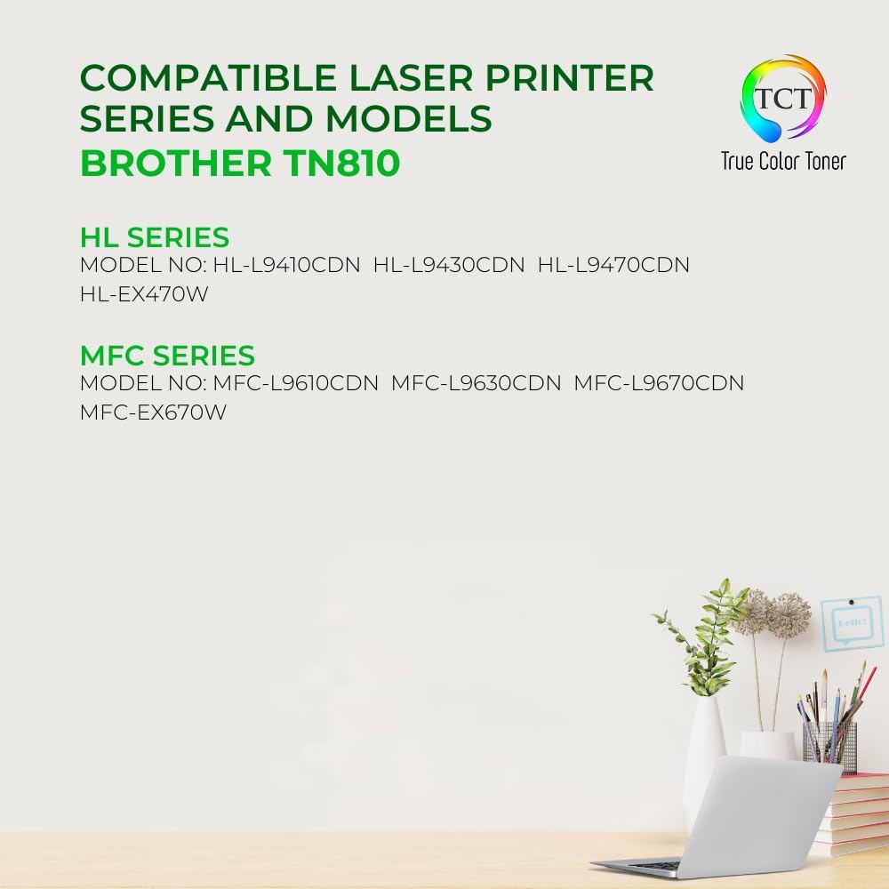 TCT TN810 Black Toner Cartridge 2 Pack - Premium Compatible Replacement for Brother TN810 TN-810 Black Works with Brother HL‐L9410CDN L9430CDN MFC‐L9610CDN L9630CDN Printers (9,000 Pages)