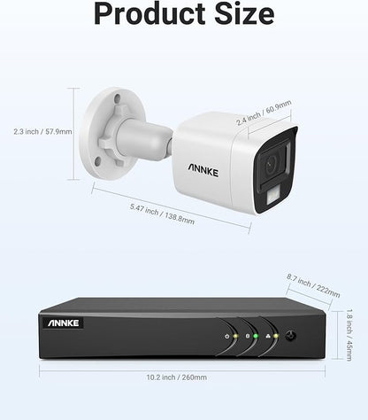 ANNKE 8CH 3K Lite AI DVR with Human/Vehicle Detection, H.265+ Surveillance Security Camera System with Audio and 4pcs 1080P Security Cameras with Dual Light, IP67, Color Night Vision, 1TB Hard Drive