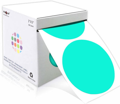 PARLAIM 3 Inch Round Permanent Adhesive Color Cod Dot Stickers,500 PCS Dispenser Box Roll dots Label Inventory Circle Stickers Aqua