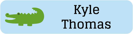 Name Bubbles - Custom Small Rectangle Name Labels for Kids (64 Labels) - Personalized Waterproof Name Stickers for Daycare, Lunch Boxes, Water Bottles, Shoes, School Supplies, & Camp (Alligator)