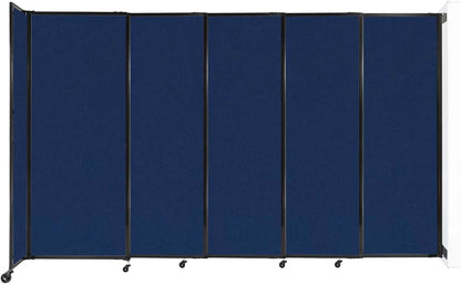 Wall-Mounted Sliding StraightWall Room Divider | Adjustable Widths | Locking Wheels | Room Separator | Up to 11'3" Wide x 6'10" Tall Navy Blue Fabric Panels