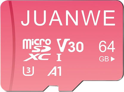 JUANWE 64GB Micro SD Card microSDXC Memory Card, 64GB Memory Card, UHS-I C10 U3 V30 4K UHD Video A1 TF Card with Adapter (Pink)