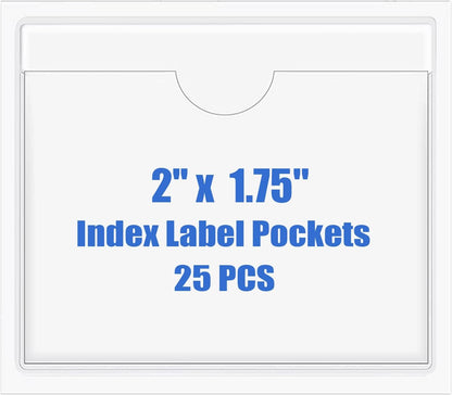 Origin-Joy 25 PCS Self-Adhesive Index Label Pockets, Clear Plastic Peel & Stick Card Holders with Top Open for Loading (2 x 1.75 inch)