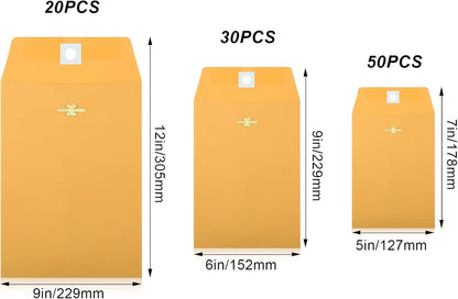 Zonon 100 Pieces 3 Sizes Clasp Envelopes Kraft Paper Catalog Clasp Envelope with Clasp Closure for Filing, Storing, Privacy Ensuring or Mailing Documents (9 x 12 Inch, 6 x 9 Inch, 5 x 7 Inch)