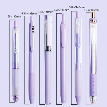 6 Count Pastel Gel Ink Pen Set,Cute Note Taking 0.5mm Fine Point Retractable 5 Count Black Ink Pens with 1 Count Highlighter for Writing, Journaling, School, Office (Purple)