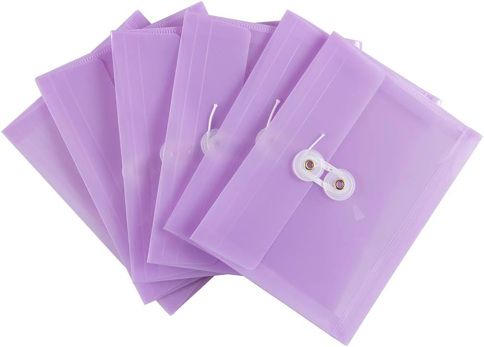 JAM PAPER Plastic Envelopes with Button & String Tie Closure - Index Size - 5 1/2 x 7 1/2 - Lilac Purple - 12/Pack