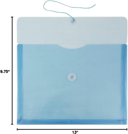 JAM PAPER Plastic Envelopes with Button & String Tie Closure - Letter Booklet - 9 3/4 x 13 - Blue - 3/Pack