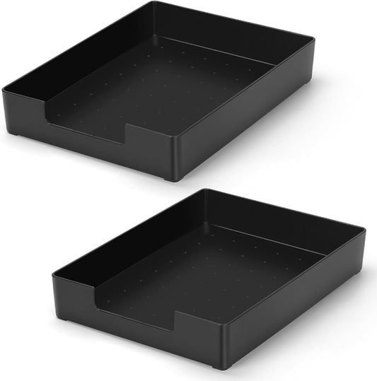 Stackable Letter Tray Paper Organizer, A4 Size Desk Holder for Letter Paper/Stationery/Desk Accessories, Black Holder File Organization for Office, School, Home Storage (2 Pack)