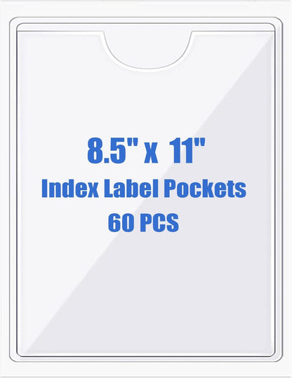 Origin-Joy 60 PCS Self Adhesive Index Card Pockets with Top Open, Clear Plastic Label Holder for Notes, Library and Business, Adhesive Label Pockets & Holder (8.5 x 11 inch)