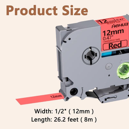 Hehua Tape Tze Tz 12mm 0.47 Laminated Red Compatible for Brother P-Touch TZe-431 TZe431 TZ-431 TZ431 Tape for Ptouch PT D210 D200 D220 D610 H110, 1/2'' x 26.2ft Black on Red, 3 Pack