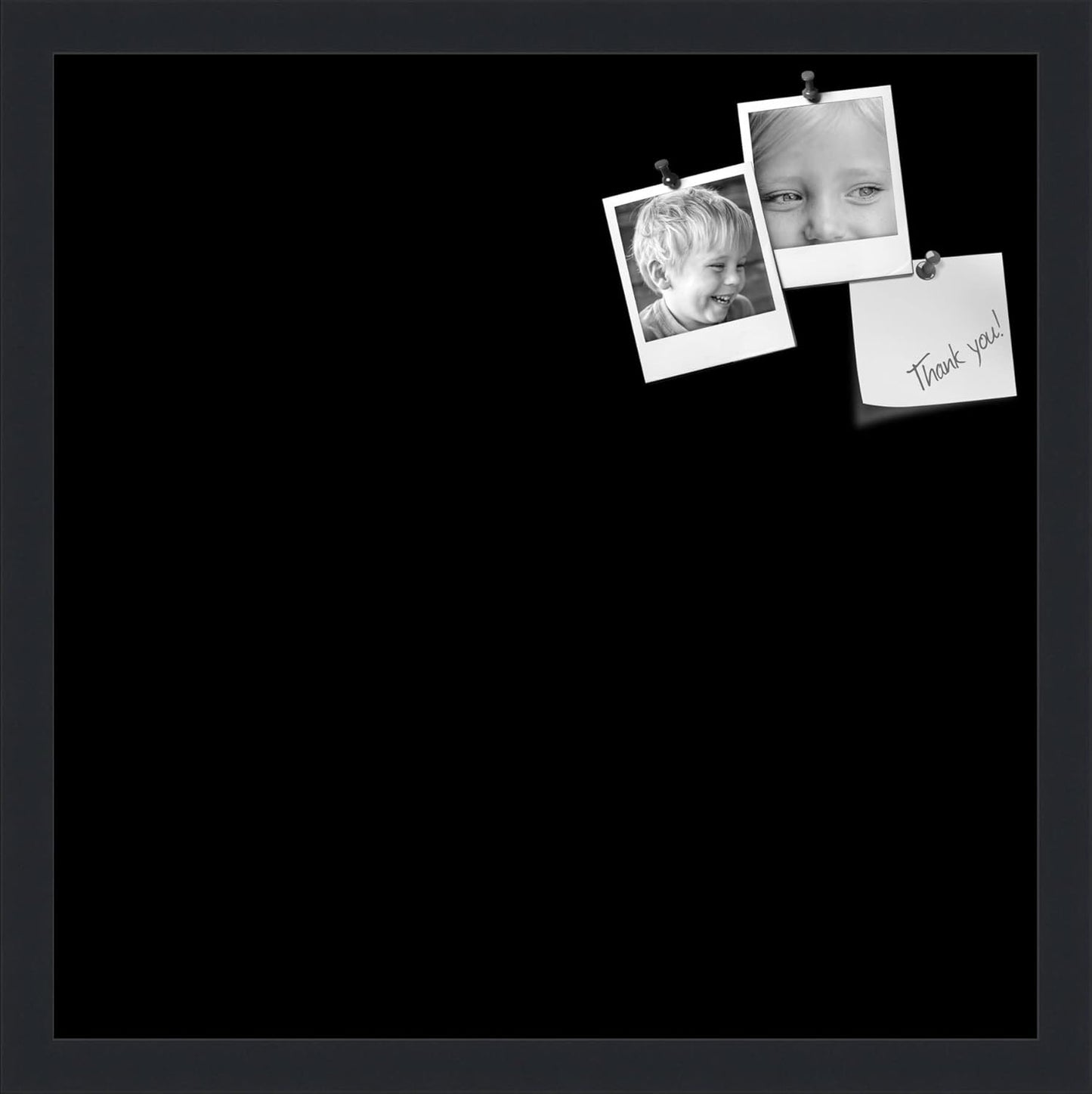 PinPix 18x18 Inch Cork Bulletin Board. This Decorative Framed Pin Board Comes with Solid Black Design and a Satin Black Frame. Ideal for Home Office Decor or Message Board (PinPix-622)