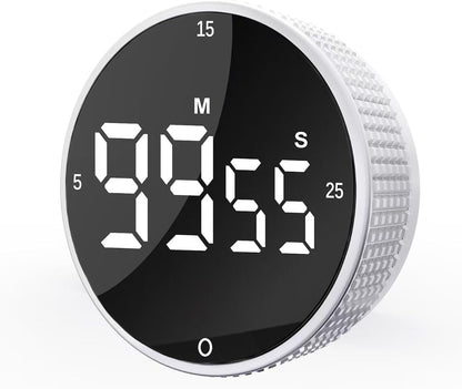 Upgrade Digital Kitchen Timer - Magnetic Countdown Countup Visual Pomodoro Timer with Large LED Display, 3-Preset Times (5, 15, 25), 3 Volume Levels, Ideal for Cooking, Baking and Fitness (1, White)