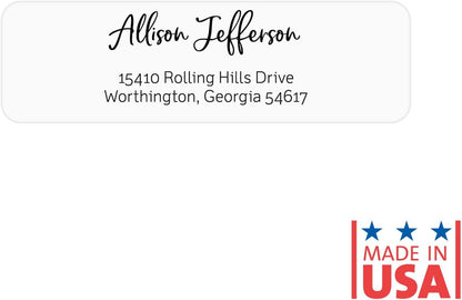 Black and White Cursive Rolled Address Labels / 250 Personalized Return Address Labels/Designer Address Stickers in Elegant Plastic Dispenser