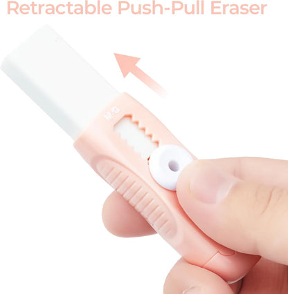 M&G 4 Pack Pencil Erasers Sliding Retractable Eraser, Soft Cute Erasers Push Pull Large Rubber Erasers for School Students Kids Office Home Supplies (Blue+Pink)