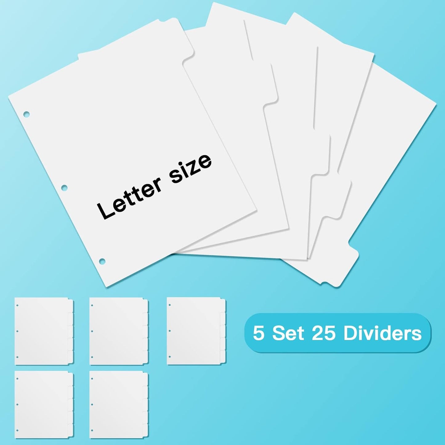 3 Ring Binder Dividers with 5 Tabs, Write & Erase Plastic Binder Dividers Durable 3 Hole Punch Dividers Letter-Size 1/5 Cut Big Tabs Dividers, 5 Set, 25 Dividers Total