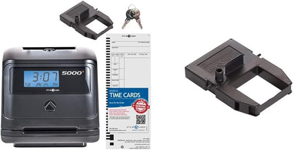 Pyramid Time Systems, Model 5000 Auto Totaling Time Clock, Handles up to 100 Employees, Made in USA, Black & 5000R Genuine Replacement Ribbon for 3550ss, 3600ss, 4000Pro, 5000, 5000HD Time Clocks