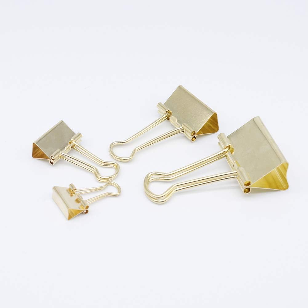 Binder Clip Paper Clamps, Assorted Sizes (Mini, Small, Medium, Large), 100 Pcs Clips for Office School Supplies (Gold)