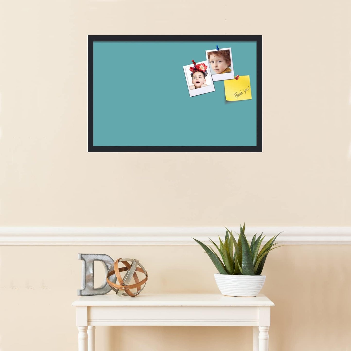 PinPix 28x18 Inch Cork Bulletin Board. This Decorative Framed Pin Board Comes with Aqua Pastel Design and a Satin Black Frame. Ideal for Home Office Decor or Message Board (PinPix-1806)