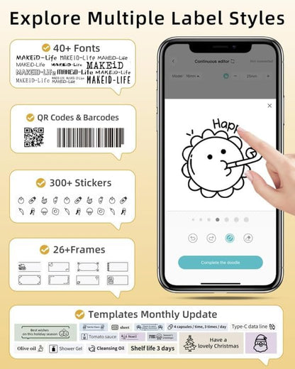 Makeid L1 Label Maker Machine with Tape - Portable & Rechargeable Label Makers Compatible with 9 12 16mm Waterproof Tape - Mini Bluetooth Labeler for Organizing Home Office School